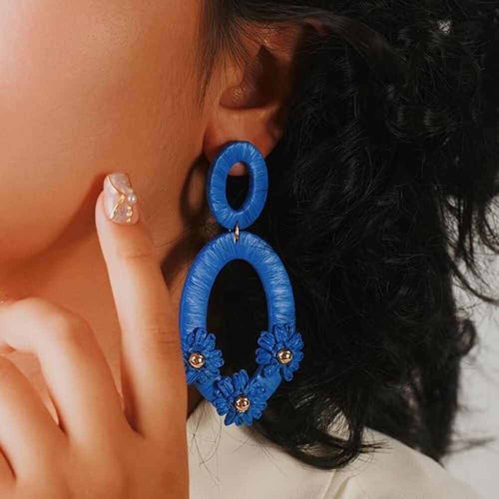 Blue Floral Dangle Earrings